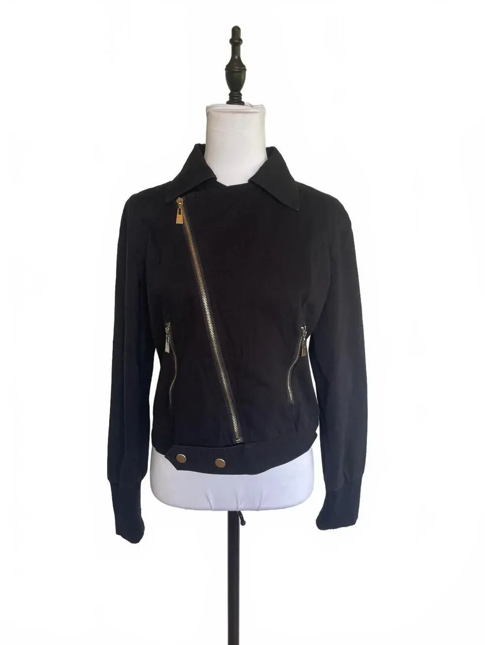 Embroidered Phoenix Black Moto Jacket S Y2K Streetwear Tattoo Grunge Indie